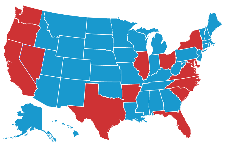 Map of United States showing where crimes occurred